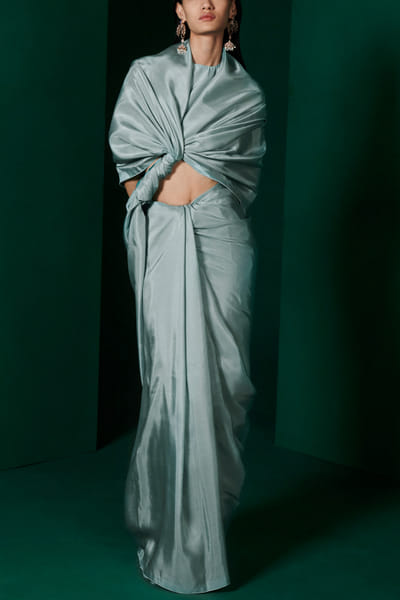 Blue handwoven silk saree set