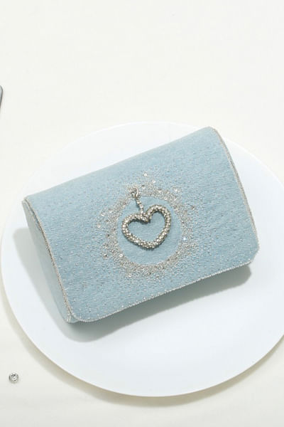 Blue heart stone detail clutch