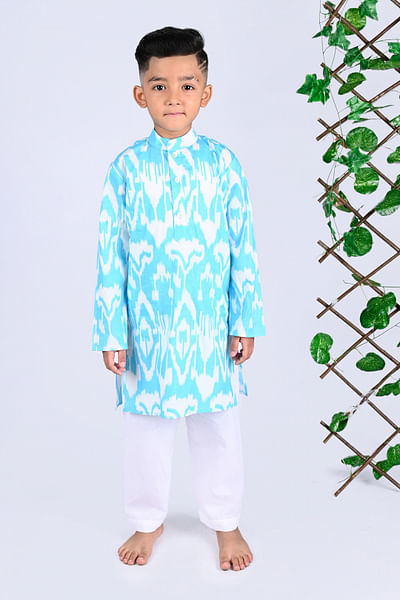 Blue ikat print kurta set