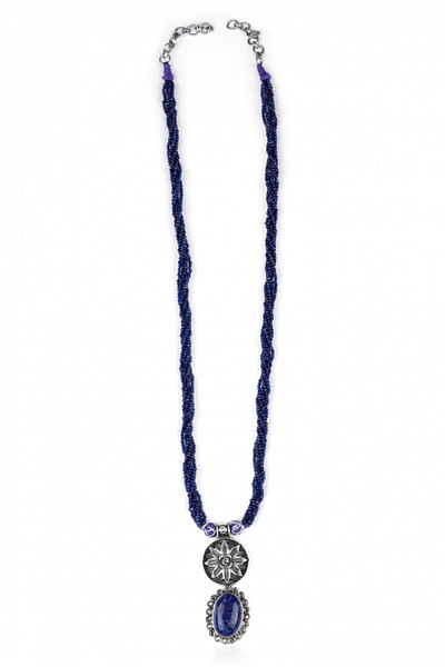 Blue lapis and bead silver necklace