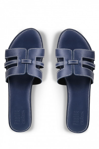 Blue leather platform slider