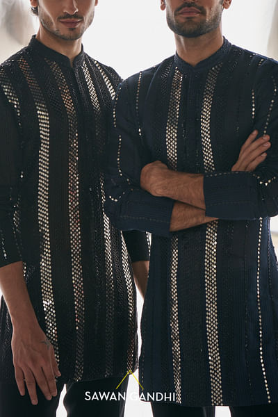 Blue metal sequin detailed kurta set
