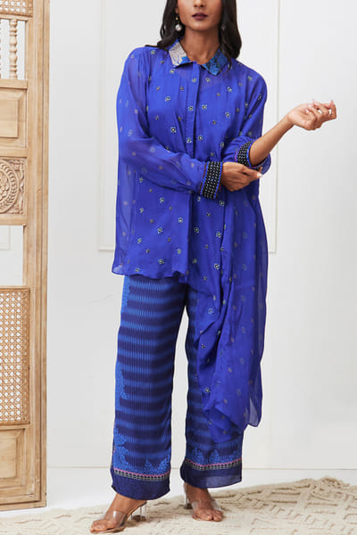 Soup by Sougat Paul Blue motif print and embroidery co-ords SSPNOV23DP224