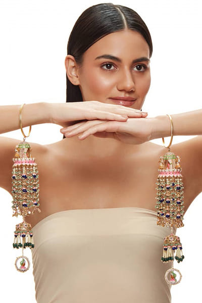 Blue pearl and semi-precious beads kaleera set