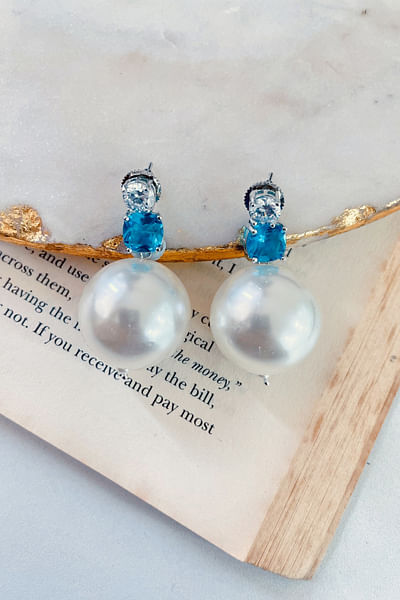 Blue peridot pearl drop earrings
