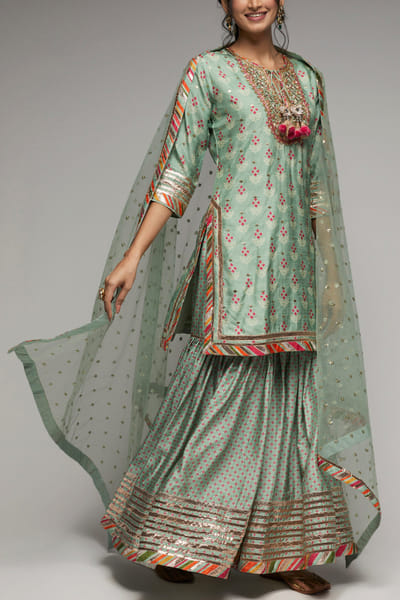 Blue printed gharara set