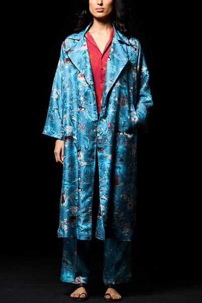 Blue printed long coat