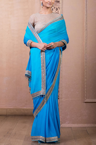 Blue sequin embroidery chiffon saree set