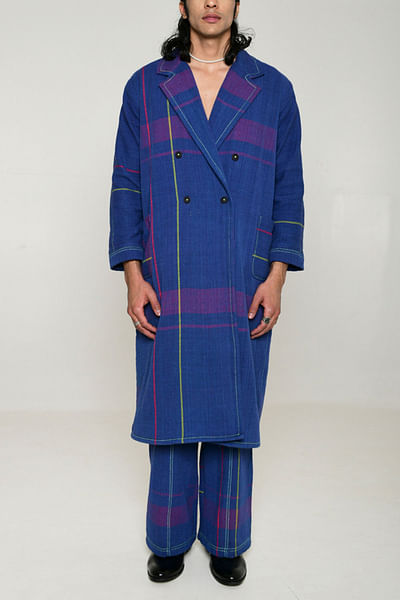 Blue woven cotton trench coat