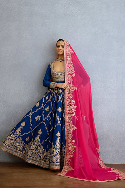 Blue zari and dori embroidered anarkali set
