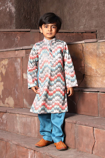 Blue zig-zag kurta set