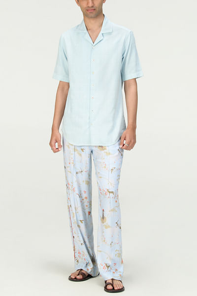 Blush blue check cotton shirt