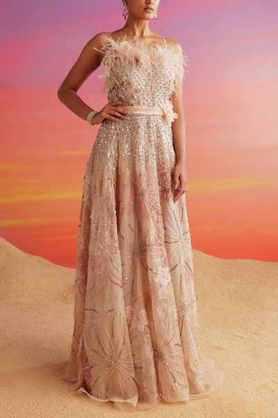 Blush floral applique gown