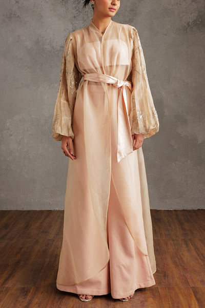 Blush floral applique long jacket