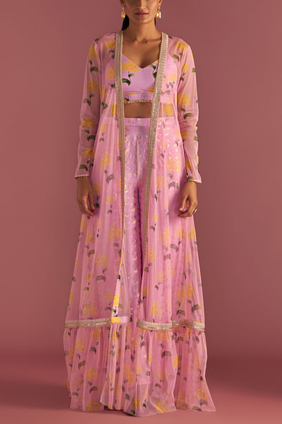 Blush floral print cape set