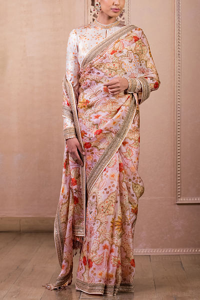 Blush floral print saree set