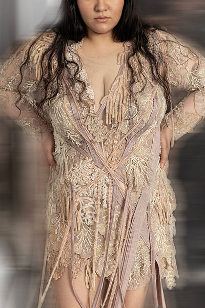 Blush pink 3D embellished dress