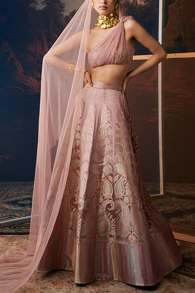 Blush pink banarasi silk zari lehenga set