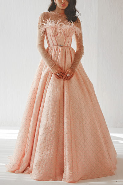 Blush pink embroidered gown