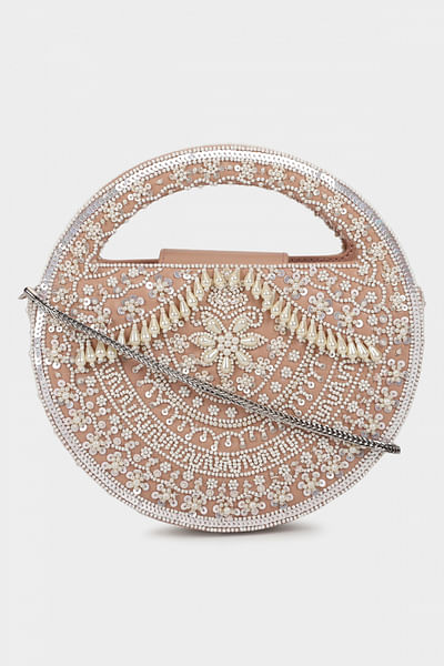 Blush pink floral pearl embroidery handbag