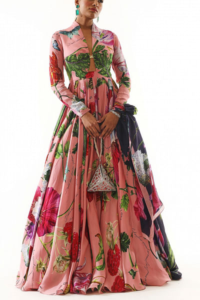Blush Pink floral print anarkali set