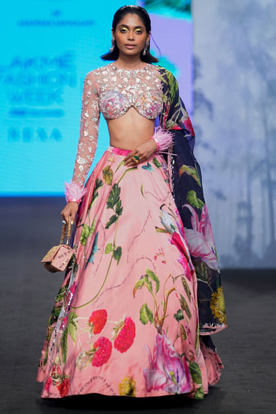 Blush pink floral print lehenga set