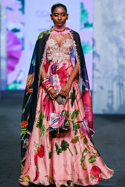 Blush pink floral printed anarkali set