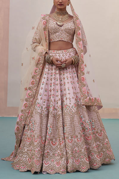 Blush pink floral zardozi embroidery lehenga set