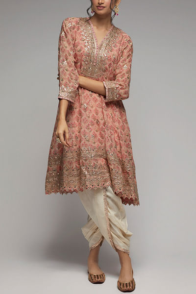 Blush pink gota accented kurta set