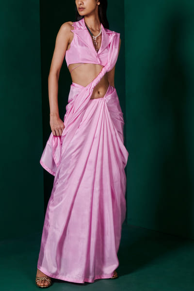 Blush pink handwoven silk saree
