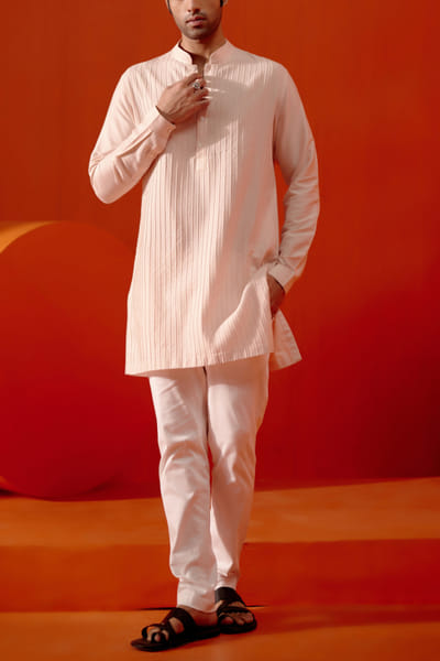 Blush pink pintuck and thread detail kurta set