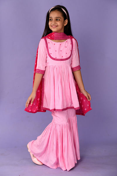 Blush pink sequin embellished sharara set