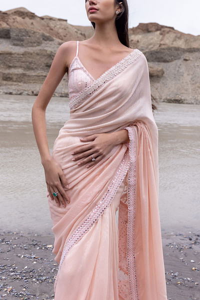 Blush pink sequin work saree set