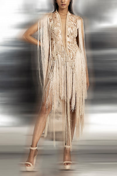 Blush Pink yarn detailed asymmetric dress
