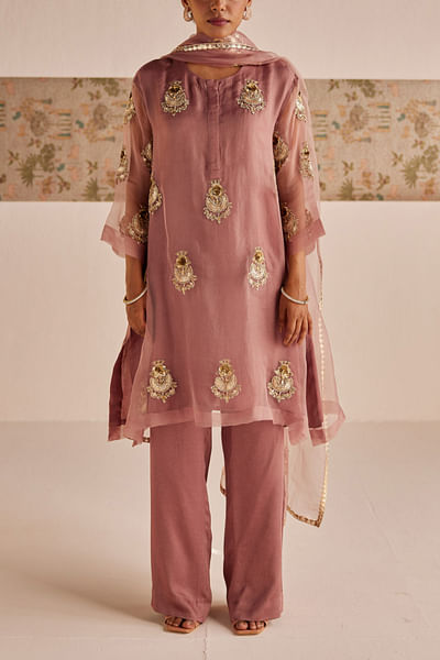 Blush pink zardozi embroidery A-line kurta set