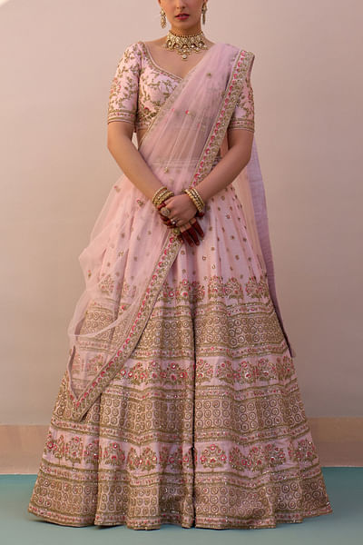 Blush pink zardozi embroidery bridal lehenga set
