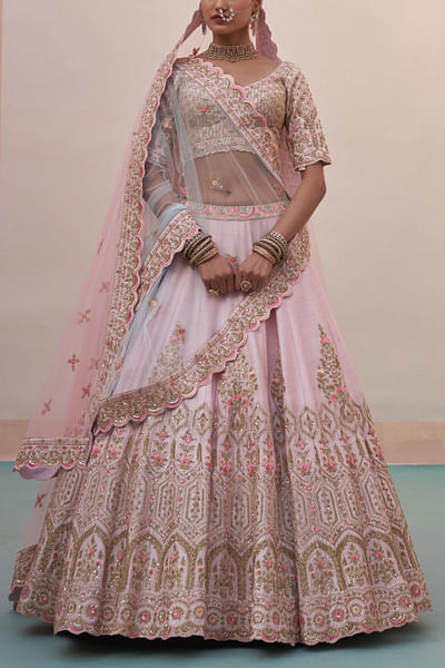 Blush pink zardozi embroidery lehenga set