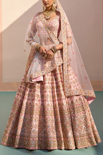 Blush pink zardozi embroidery lehenga set
