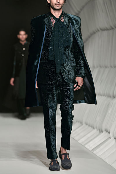 Bottle green embroidered tuxedo