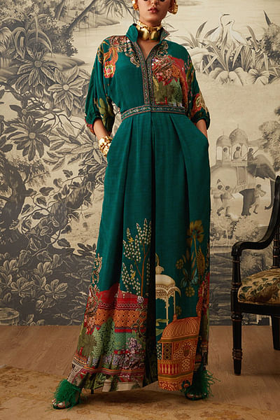 Bottle green printed jumpsuit