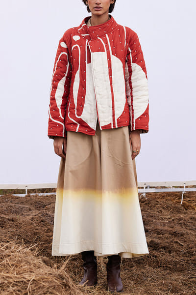 Bric red lino print quilted jacket