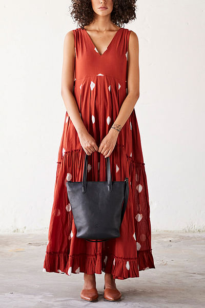 Brick red shibori tie-dye maxi dress