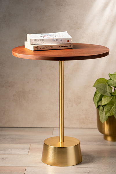 Brown and gold wooden table