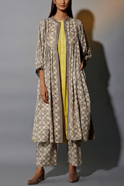 Brown and yellow hand block print co-ord set