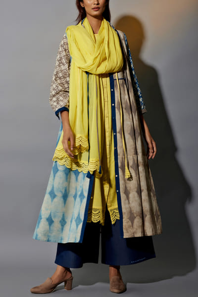 Brown and yellow hand block print overlay set