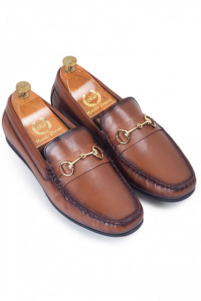 Brown buckle leather loafers