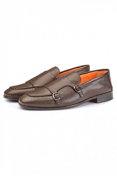 Brown double monk strap shoes