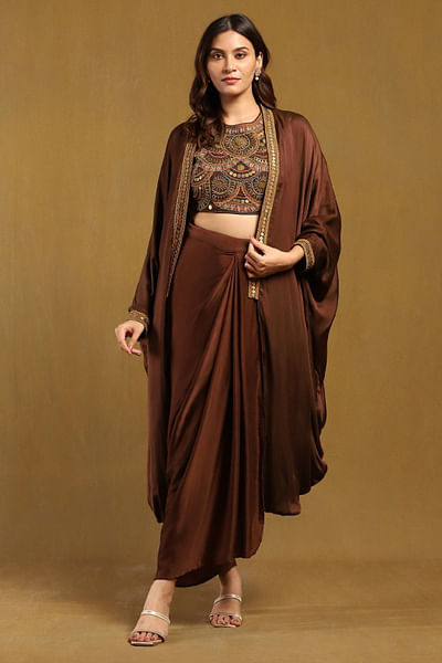 Brown draped skirt set