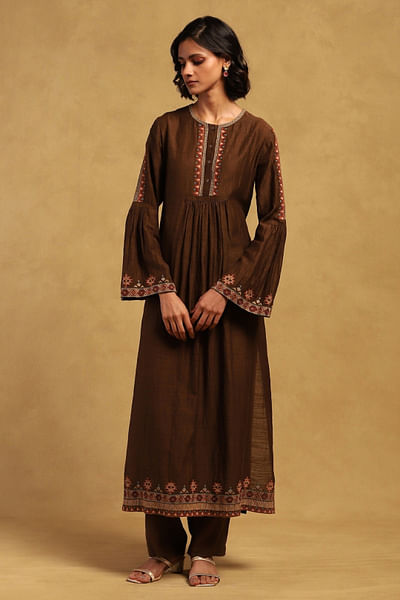 Brown embroidered kurta set