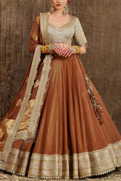 Brown embroidered lehenga set